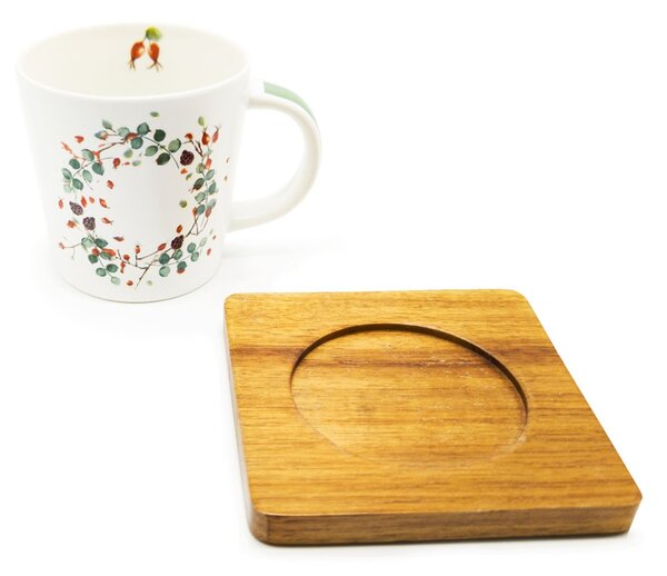 Porcelánový hrnek PPD Nordic Moods, bílý, akáciový podšálek, severský, šípky, 350 ml