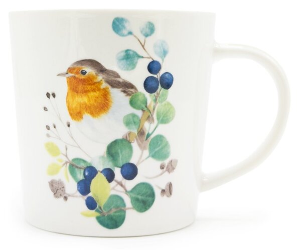 Porcelánový hrnek PPD Červenka, bílý, ptáček červenka, větvičky, bobule, 400 ml