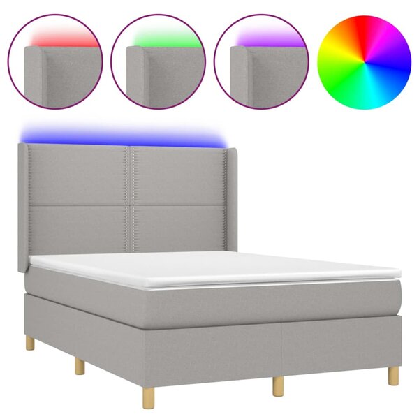 Box spring postel s matrací a LED světle šedá 140x200 cm textil 3138797