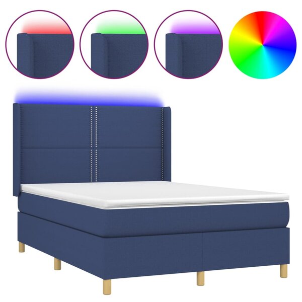 Box spring postel s matrací a LED modrá 140x190 cm textil 3138795