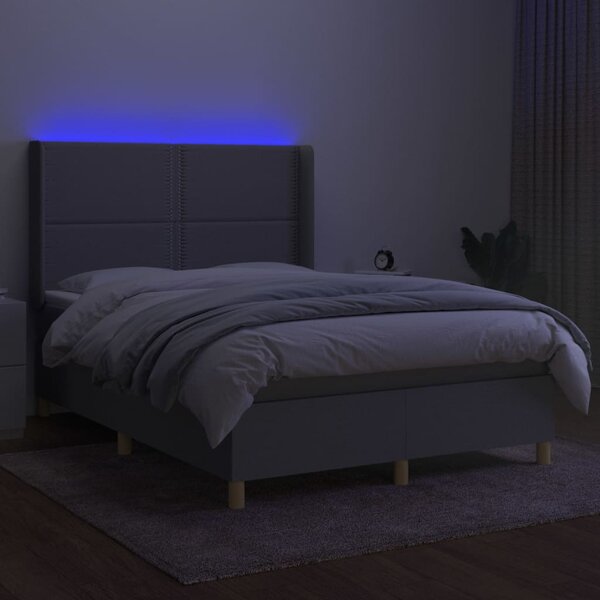 Box spring postel s matrací a LED světle šedá 140x200 cm textil 3138797