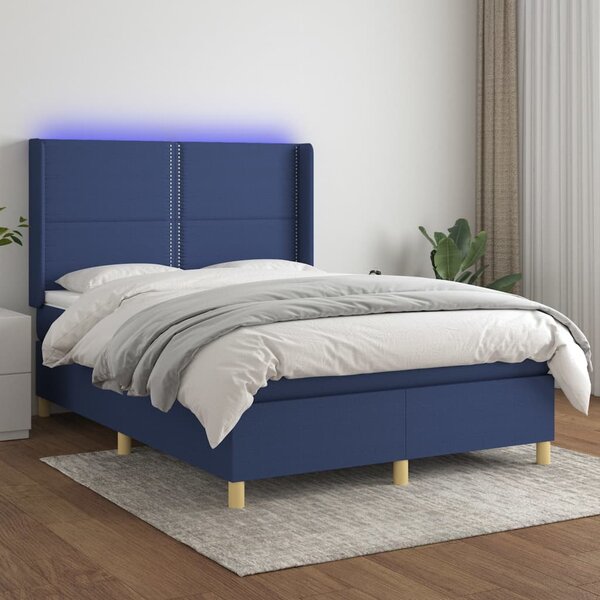 Box spring postel s matrací a LED modrá 140x190 cm textil 3138795
