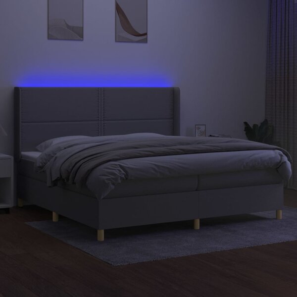 Box spring postel s matrací a LED světle šedá 200x200 cm textil 3138821