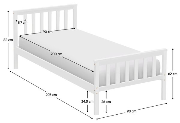 Jednolůžková postel 90 cm Adosadas 1 (bílá) (s roštem)