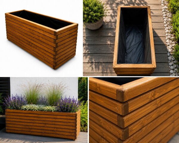 Dřevěný zahradní květináč AKSAMIT teak 1180x400x600 (Krásné zpracování)