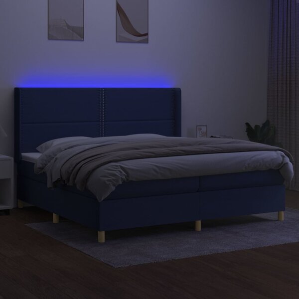 Box spring postel s matrací a LED modrá 200x200 cm textil 3138827