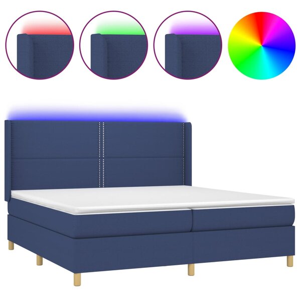 Box spring postel s matrací a LED modrá 200x200 cm textil 3138827