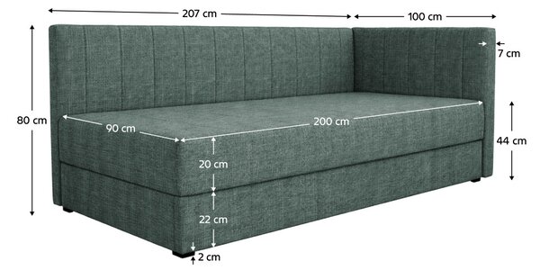 Jednolůžková postel (válenda) 90 cm Lavarse 1 (zelená) (s matrací) (s úl. prostorem)
