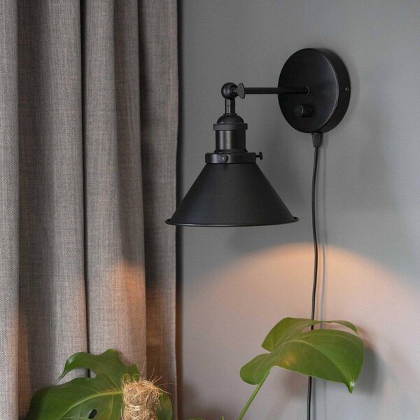 PR Home Nástěnné světlo Anton s konektorem, 18 cm, stmívatelné, černé, stmívatelný, Černá, Obývací pokoj / jídelna, kov