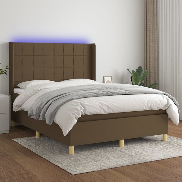 Box spring postel s matrací a LED tmavě hnědá 140x200 cm textil 3138880