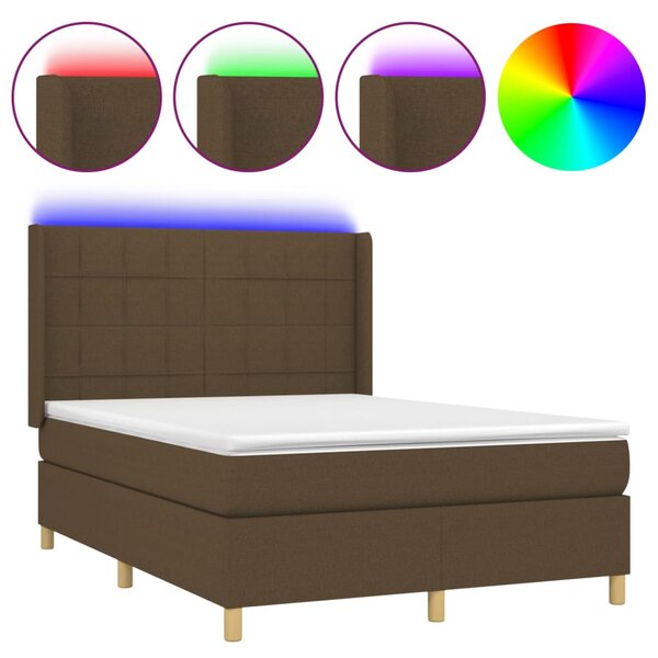 Box spring postel s matrací a LED tmavě hnědá 140x200 cm textil 3138880