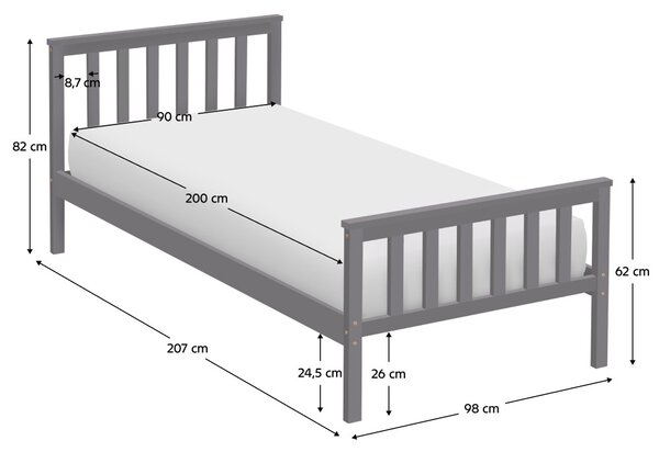 Jednolůžková postel 90 cm Adosadas 1 (šedá) (s roštem)