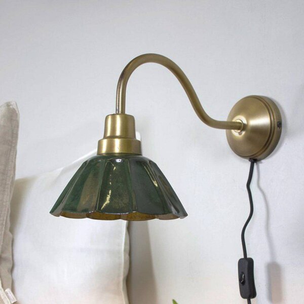 PR Home Nástěnné světlo Ester, zelené, výsuv 34 cm, kov, Zelená, Obývací pokoj / jídelna, kov, Vintage