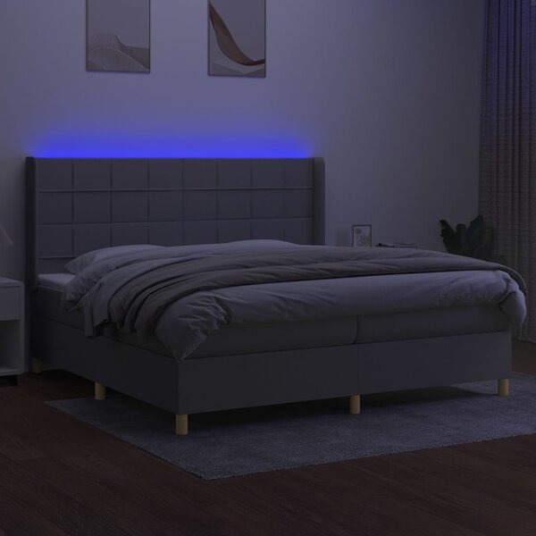 Box spring postel s matrací a LED světle šedá 200x200 cm textil 3138901