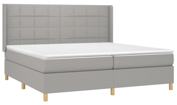 Box spring postel s matrací a LED světle šedá 200x200 cm textil 3138901