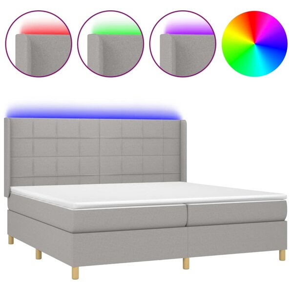 Box spring postel s matrací a LED světle šedá 200x200 cm textil 3138901