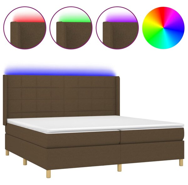 Box spring postel s matrací a LED tmavě hnědá 200x200 cm textil 3138904