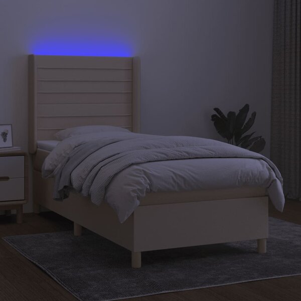 Box spring postel s matrací a LED krémová 90x190 cm textil 3138922