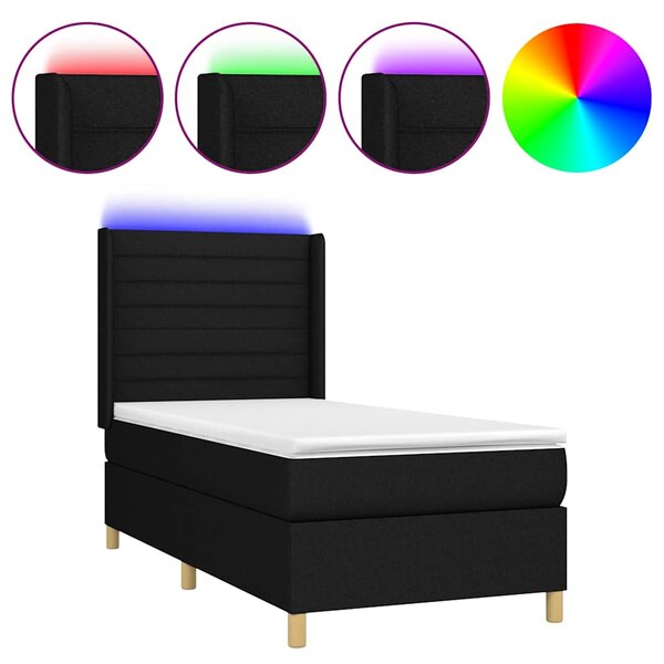 Box spring postel s matrací a LED černá 90x190 cm textil 3138919