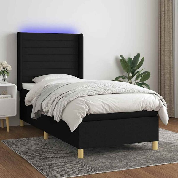 Box spring postel s matrací a LED černá 90x190 cm textil 3138919