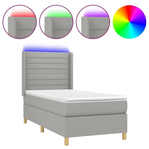 Box spring postel s matrací a LED světle šedá 90x190 cm textil 3138917