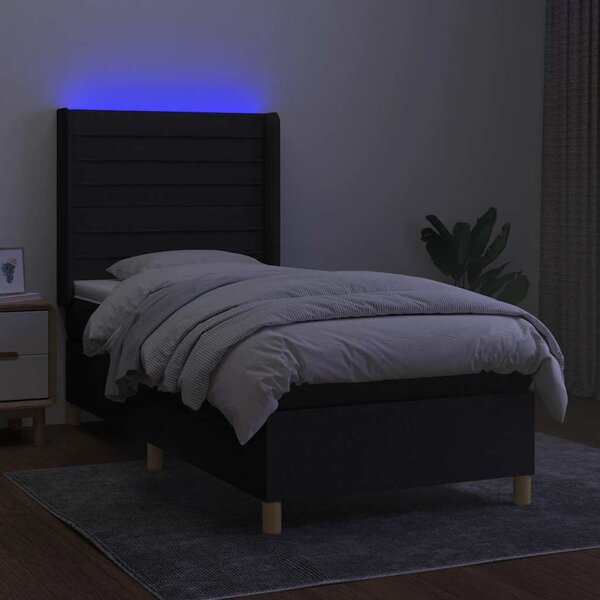 Box spring postel s matrací a LED černá 90x190 cm textil 3138919