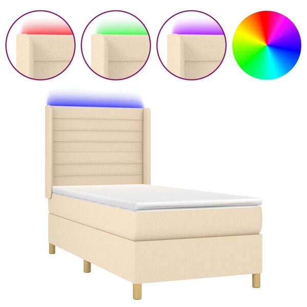 Box spring postel s matrací a LED krémová 90x190 cm textil 3138922
