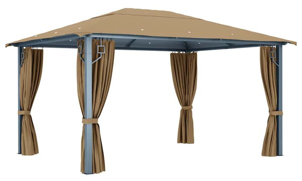Altán se závěsy 400 x 300 cm taupe hliník 313894