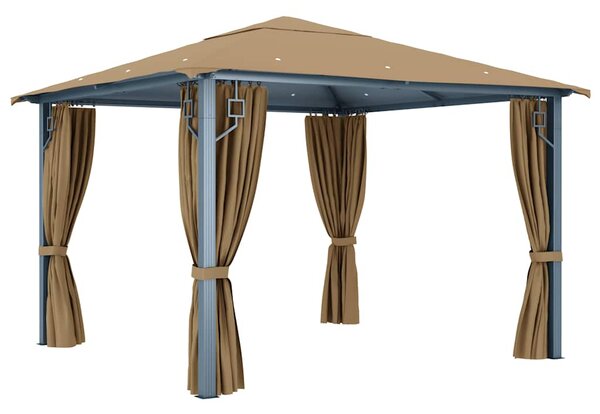 Altán se závěsy 300 x 300 cm taupe hliník 313893