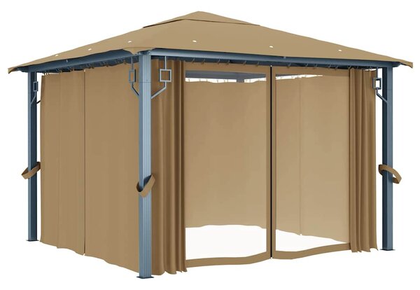 Altán se závěsy 300 x 300 cm taupe hliník 313893