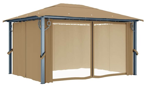 Altán se závěsy 400 x 300 cm taupe hliník 313894