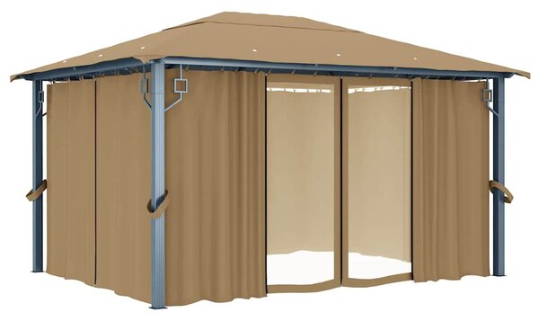 Altán se závěsy 400 x 300 cm taupe hliník 313894