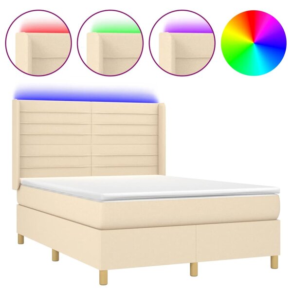 Box spring postel s matrací a LED krémová 140x190 cm textil 3138954