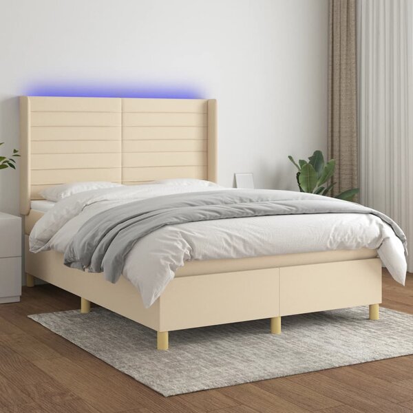Box spring postel s matrací a LED krémová 140x190 cm textil 3138954
