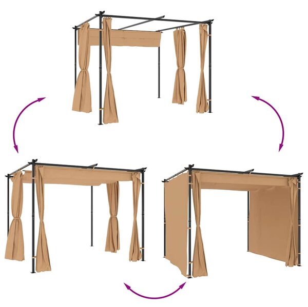 Altán se závěsy 3 x 3 m taupe ocel 313897