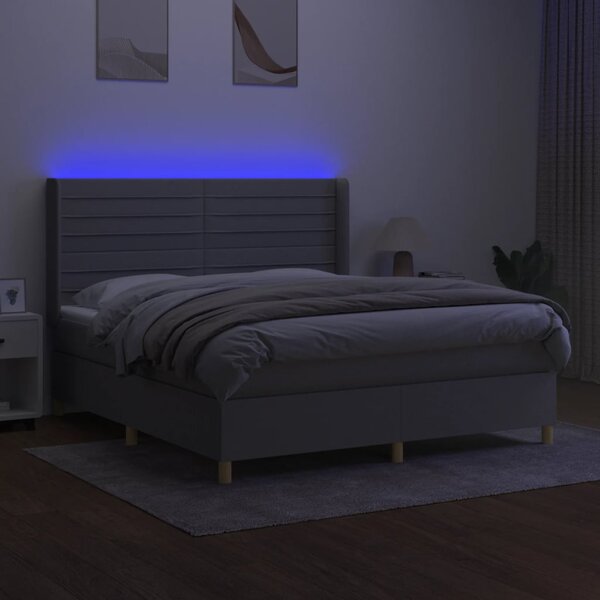 Box spring postel s matrací a LED světle šedá 160x200 cm textil 3138965