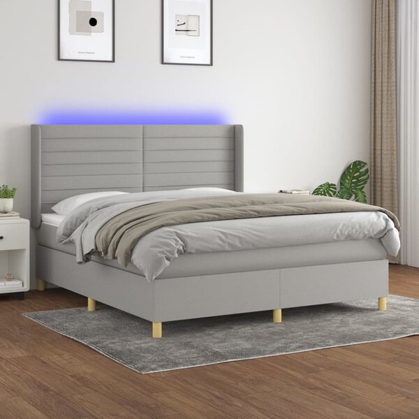 Box spring postel s matrací a LED světle šedá 160x200 cm textil 3138965