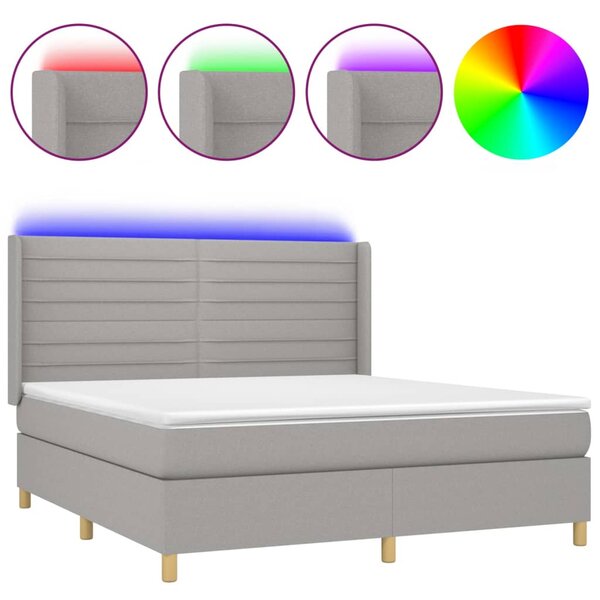 Box spring postel s matrací a LED světle šedá 160x200 cm textil 3138965