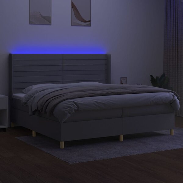Box spring postel s matrací a LED světle šedá 200x200 cm textil 3138981