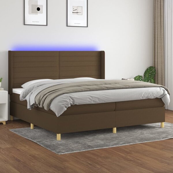 Box spring postel s matrací a LED tmavě hnědá 200x200 cm textil 3138984