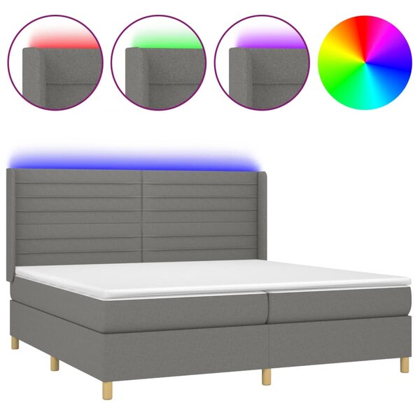 Box spring postel s matrací a LED tmavě šedá 200x200 cm textil 3138982