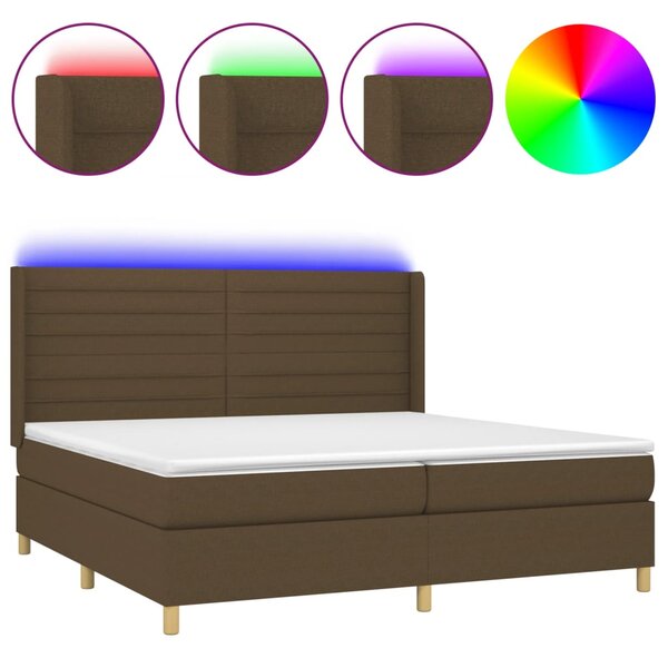 Box spring postel s matrací a LED tmavě hnědá 200x200 cm textil 3138984