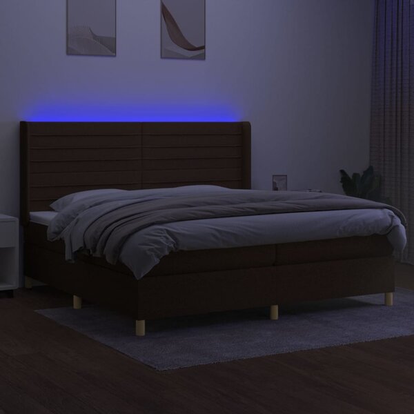 Box spring postel s matrací a LED tmavě hnědá 200x200 cm textil 3138984
