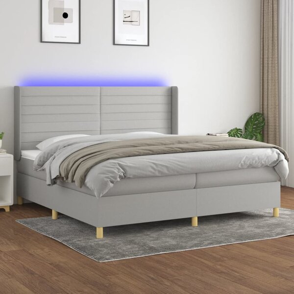 Box spring postel s matrací a LED světle šedá 200x200 cm textil 3138981