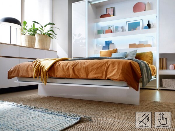Sklápěcí postel BC-05 120x200 Bed-Concept, Rozměr postele: 120x200, Barva: bílá / bílý lesk, LED světlo s USB: bez LED světla s USB, Vnitřní osvětlení pod policemi: bez osvětlení políc 5902928397369
