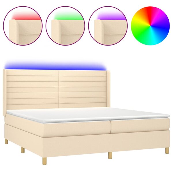 Box spring postel s matrací a LED krémová 200x200 cm textil 3138986