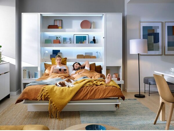 Sklápěcí postel BC-01 140x200 Bed-Concept, Rozměr postele: 140 x 200 cm, Barva: dub artisan, LED světlo s USB: bez LED světla s USB, Vnitřní osvětlení pod policemi: bez osvětlení políc 5902928409758