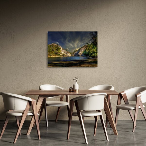 Skleněný obraz krajiny s jezerem (70x50 cm)