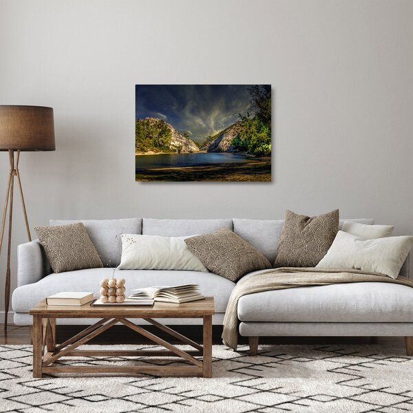 Skleněný obraz krajiny s jezerem (70x50 cm)