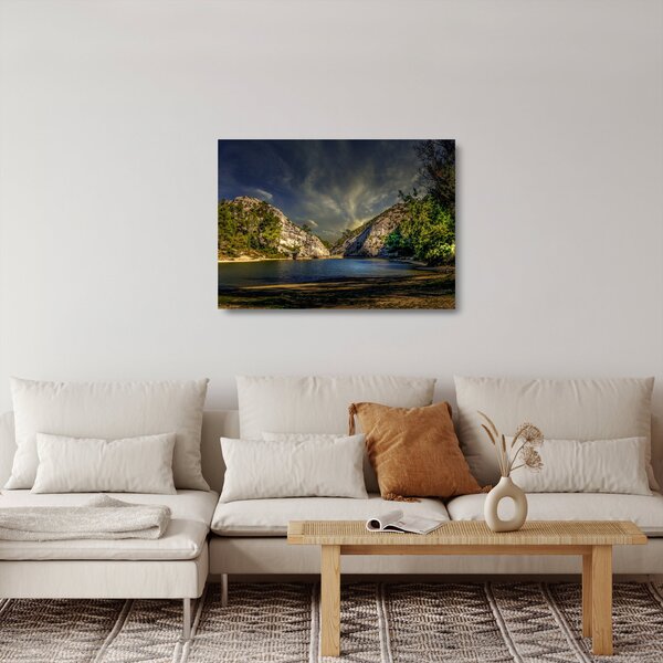 Skleněný obraz krajiny s jezerem (70x50 cm)